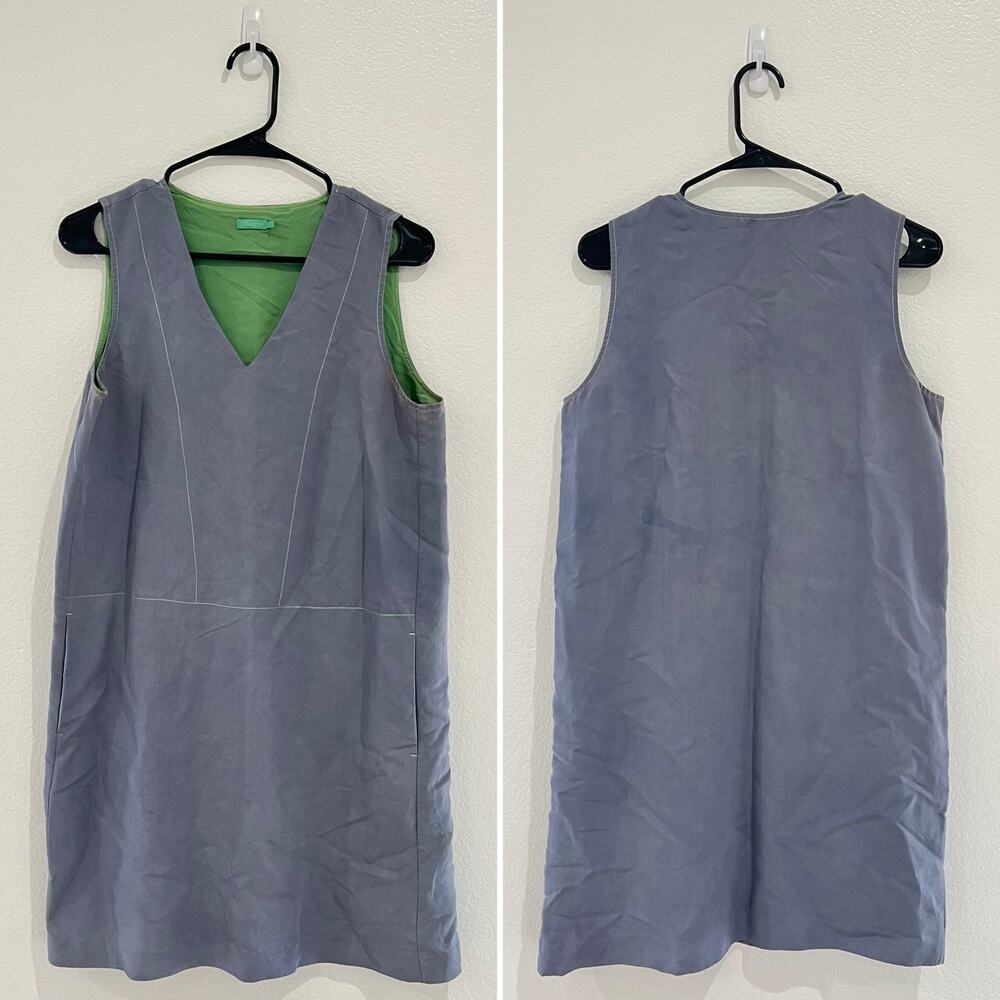 J. McLaughlin Sleeveless Shift Dress V Neckline Grey Green Size Medium